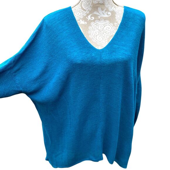 Eileen Fisher Organic linen blend V-neck teal blue thin sweater top lagenlook XL - Picture 3 of 10